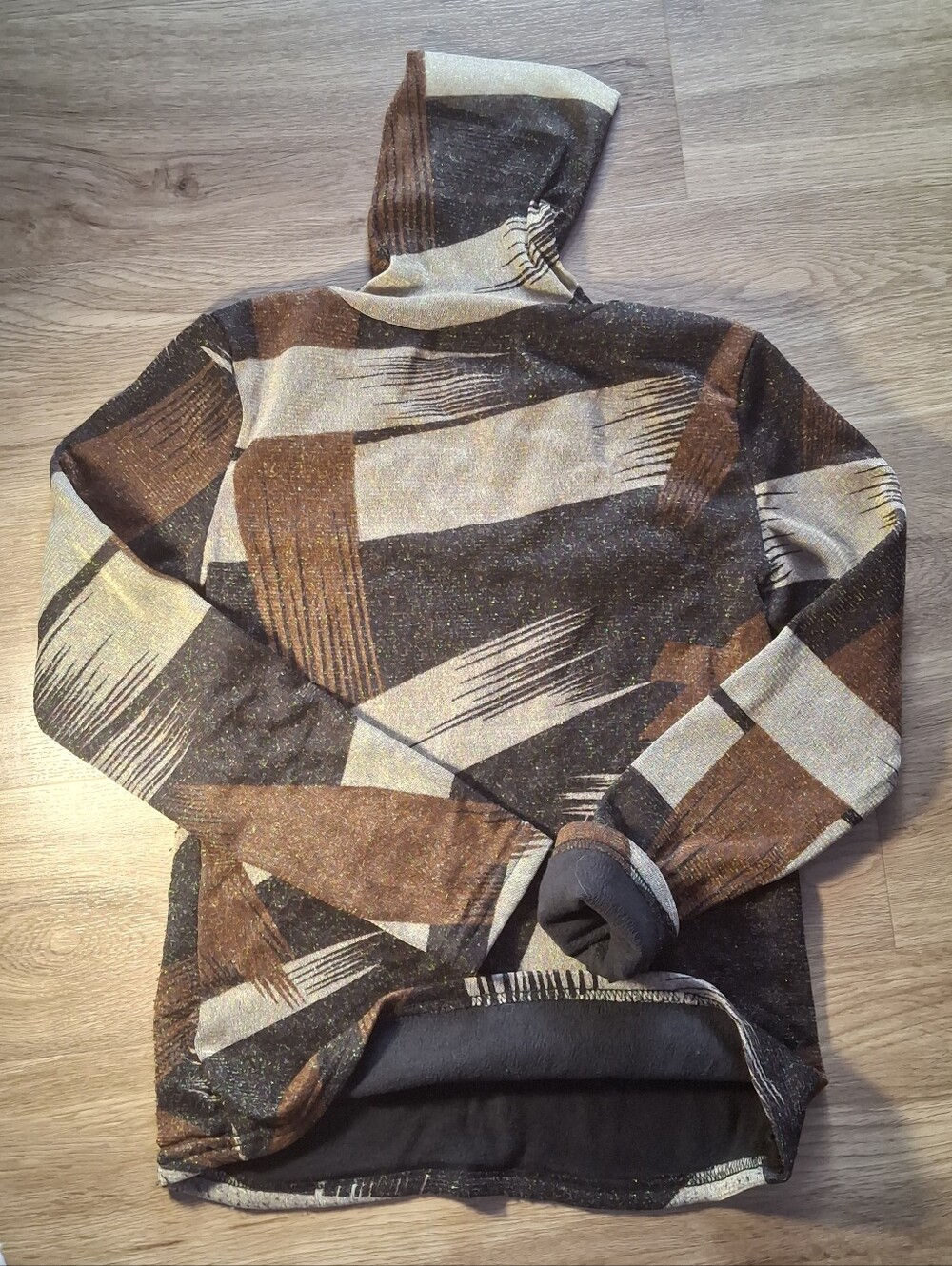 Women's Brown & Cream Patterned Turtleneck Sweater